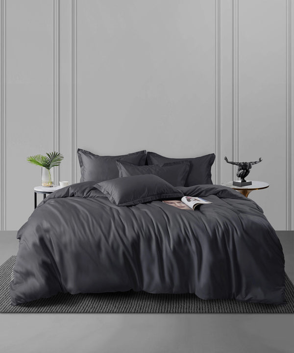 Nectarsoft King Solid Bedsheet Set, Dark Grey| 600 TC Cotton| 4 Pillow Covers
