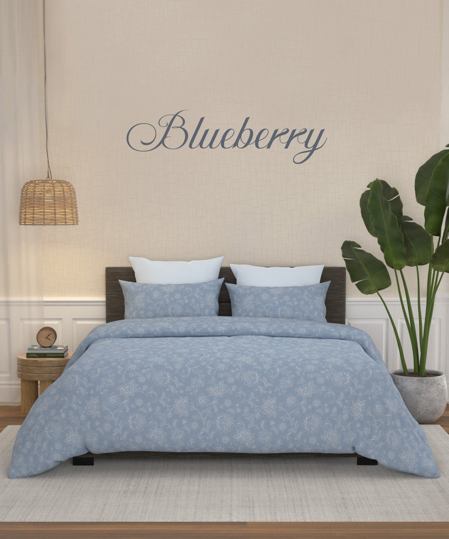 Pastel Poetry King Bedsheet Set, 100% Cotton, 144 TC,Blueberry
