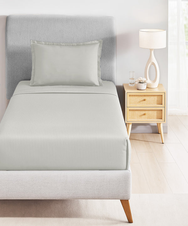 Classic Stripe Solid Dyed Single Bedsheet, 210TC, Snow Flake