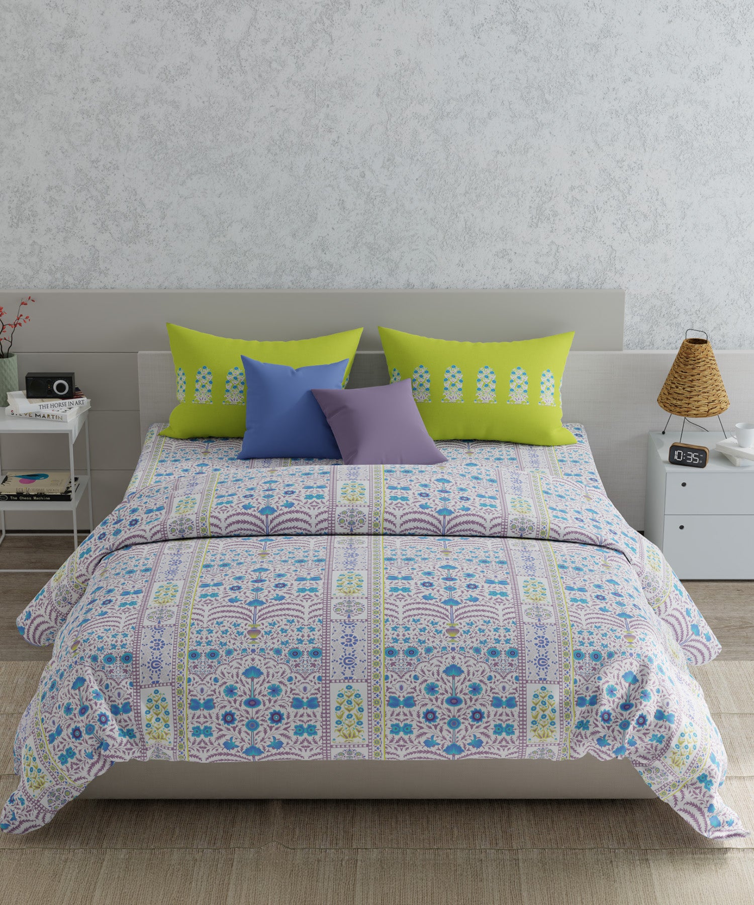 Utsav Queen Bedsheet Gift Set, Minar Blue| 120TC Cotton|2 Pillow Cover