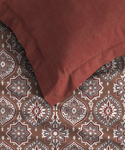 Comfort Living Queen Bedsheet Set, Ajrakh Red|120 TC Cotton|2 pillow covers