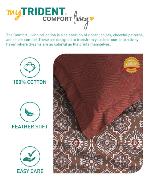 Comfort Living Queen Bedsheet Set, Ajrakh Red|120 TC Cotton|2 pillow covers