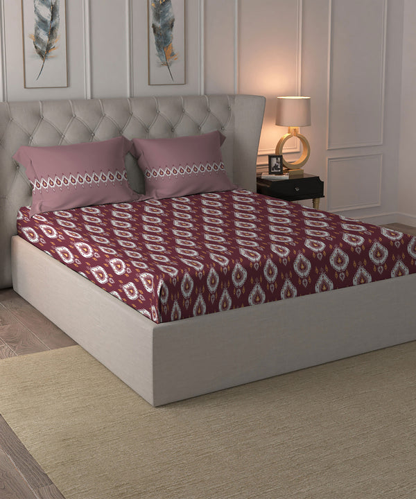 Comfort Living Queen Bedsheet Set, Daniyal Maroon|120 TC Cotton|2 pillow covers