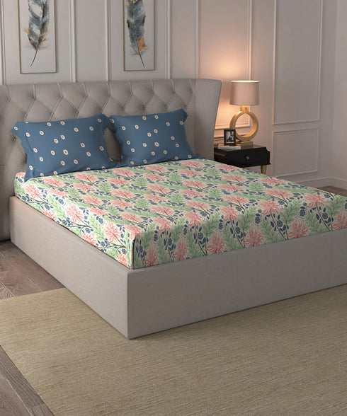 Comfort Living Queen Bedsheet Set, Serene Blue| 120 TC Cotton|2 Pillow Cover