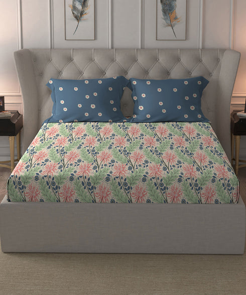 Comfort Living Queen Bedsheet Set, Serene Blue| 120 TC Cotton|2 Pillow Cover