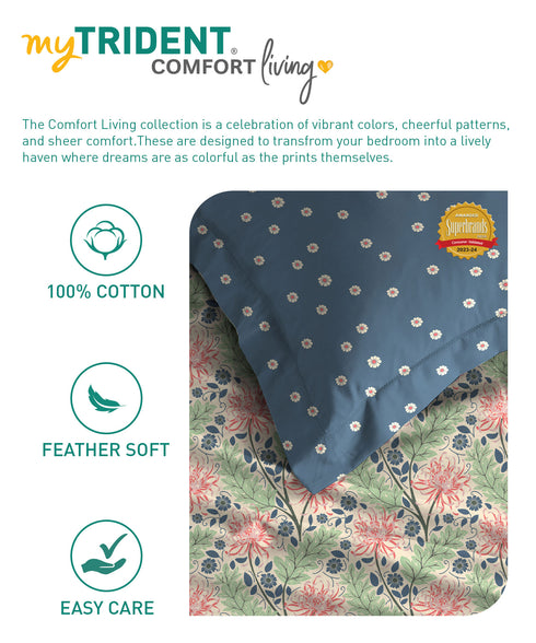 Comfort Living Queen Bedsheet Set, Serene Blue| 120 TC Cotton|2 Pillow Cover