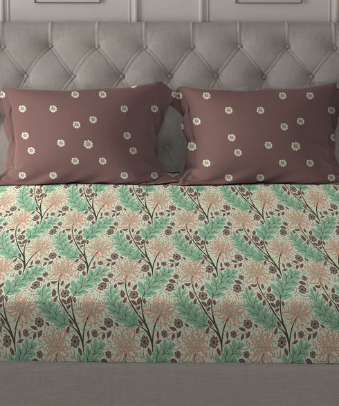 Comfort Living Queen Bedsheet Set, Serene Brown| 120 TC Cotton|2 Pillow Cover