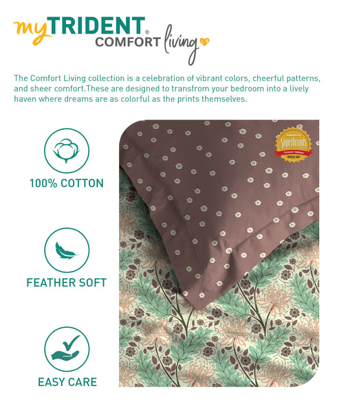 Comfort Living Queen Bedsheet Set, Serene Brown| 120 TC Cotton|2 Pillow Cover