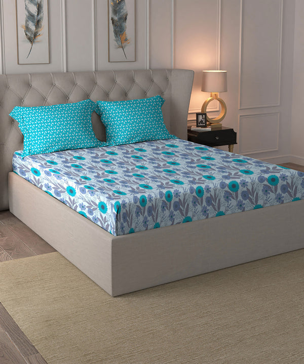 Comfort Living Queen Bedsheet Set, Sunflower Blue| 120 TC Cotton|2 Pillow Cover