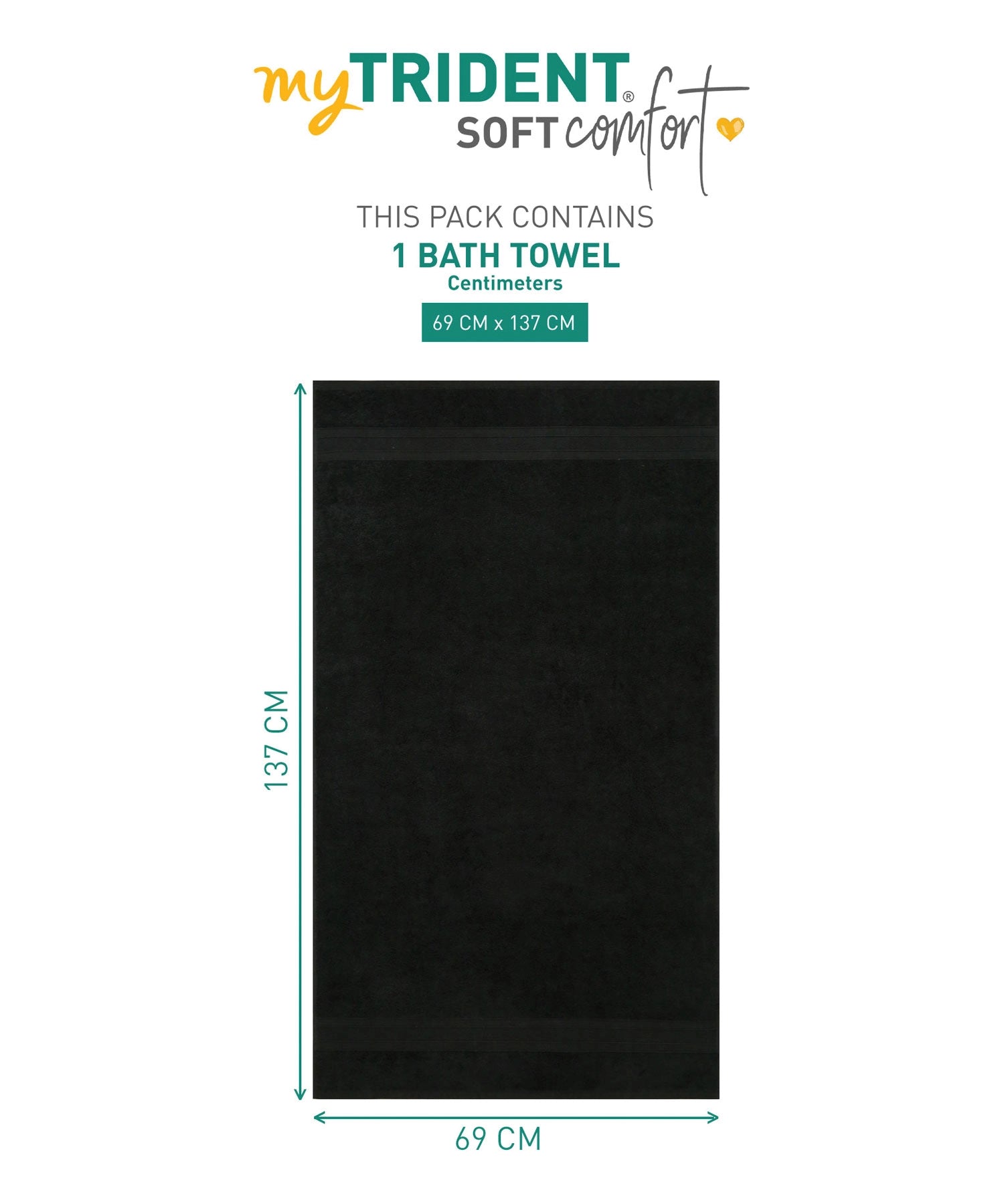 Soft Comfort 1Pc Bath Towel, Allure Black|509 GSM Cotton|Air Rich Technology