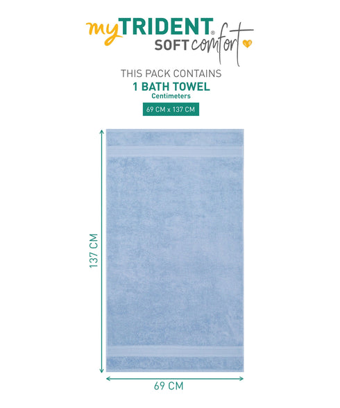 Soft Comfort 1Pc Bath Towel, Allure Blue|509 GSM Cotton|Air Rich Technology
