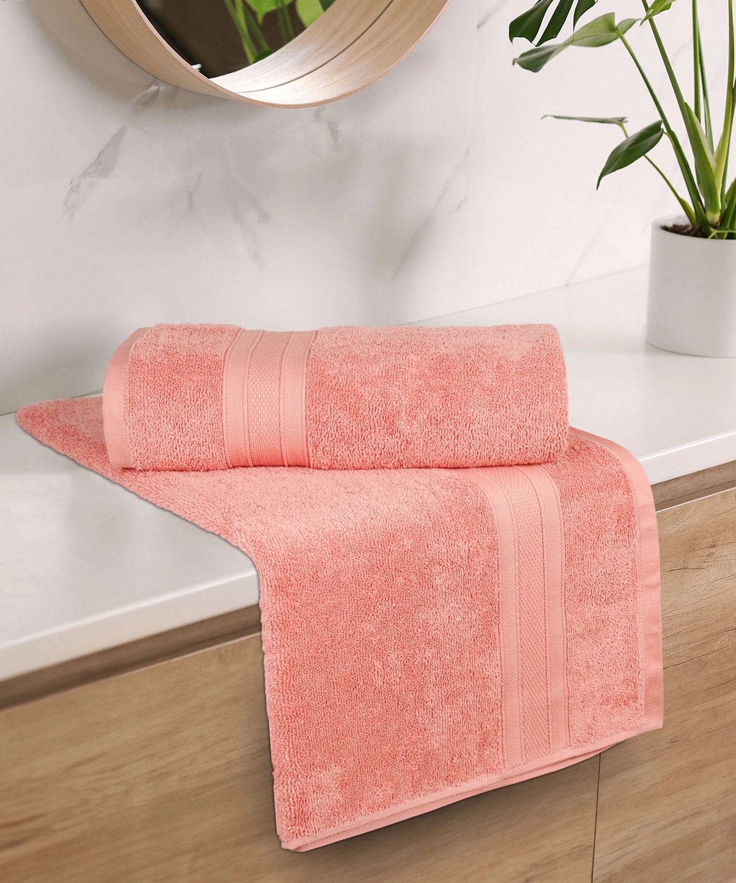 Soft Comfort 2Pc Bath Towel Set, Coral|509 GSM Cotton|Air Rich Technol