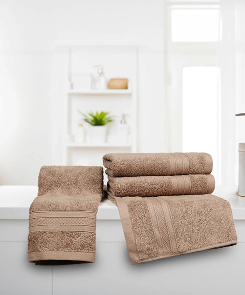 Soft Comfort 4Pc Hand Towel Set, Acron Brown|509 GSM Cotton|Air Rich Technology