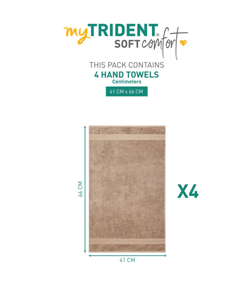 Soft Comfort 4Pc Hand Towel Set, Acron Brown|509 GSM Cotton|Air Rich Technology