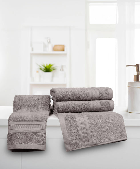 Soft Comfort 4Pc Hand Towel Set, Charcoal|509 GSM Cotton|Air Rich Technology