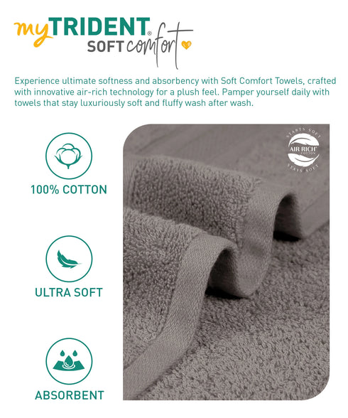 Soft Comfort 4Pc Hand Towel Set, Charcoal|509 GSM Cotton|Air Rich Technology