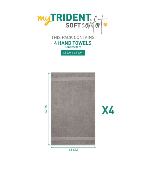 Soft Comfort 4Pc Hand Towel Set, Charcoal|509 GSM Cotton|Air Rich Technology