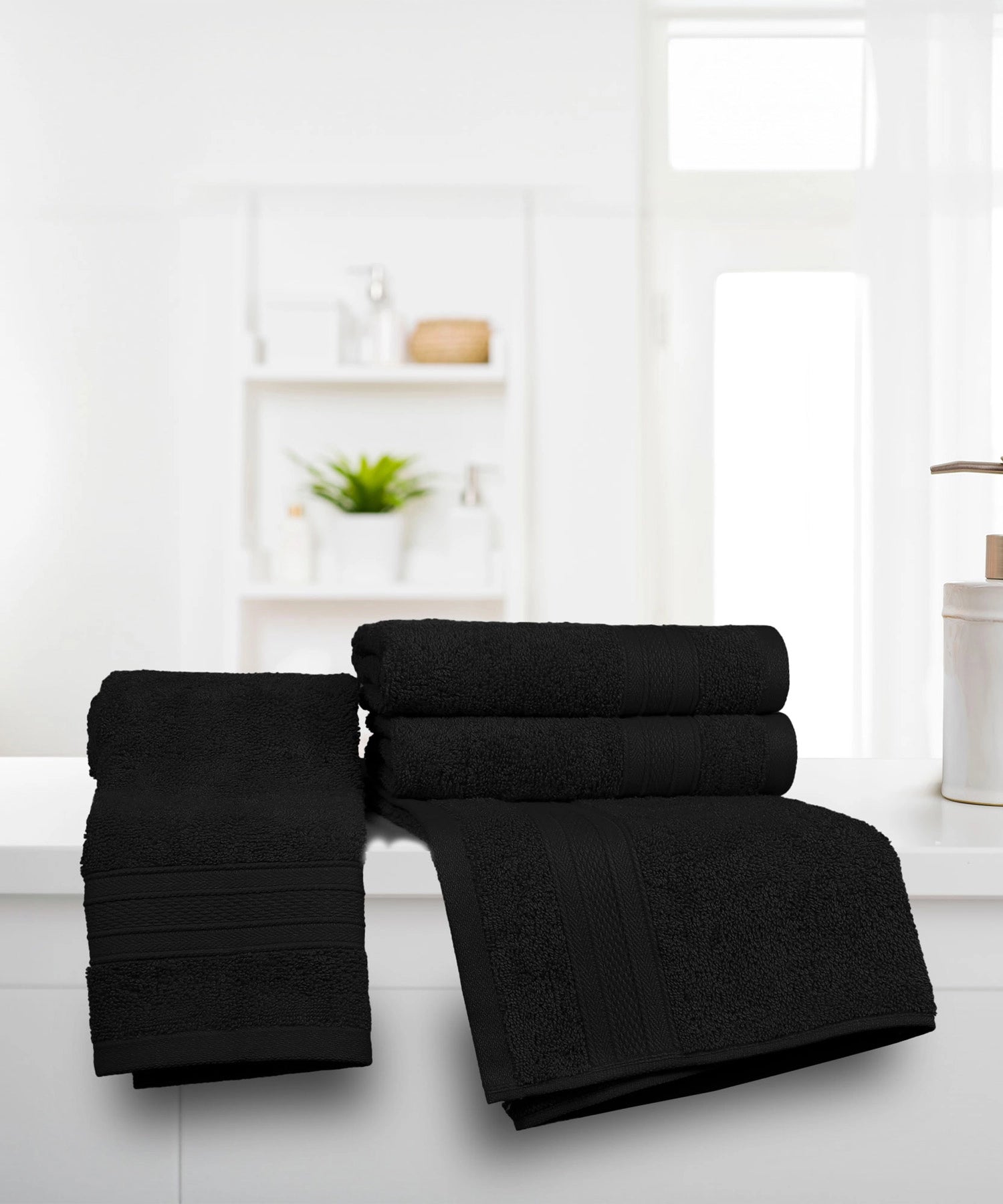 Soft Comfort 4Pc Hand Towel Set, Black|509 GSM Cotton|Air Rich Technology
