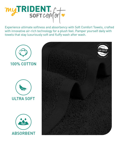 Soft Comfort 4Pc Hand Towel Set, Black|509 GSM Cotton|Air Rich Technology
