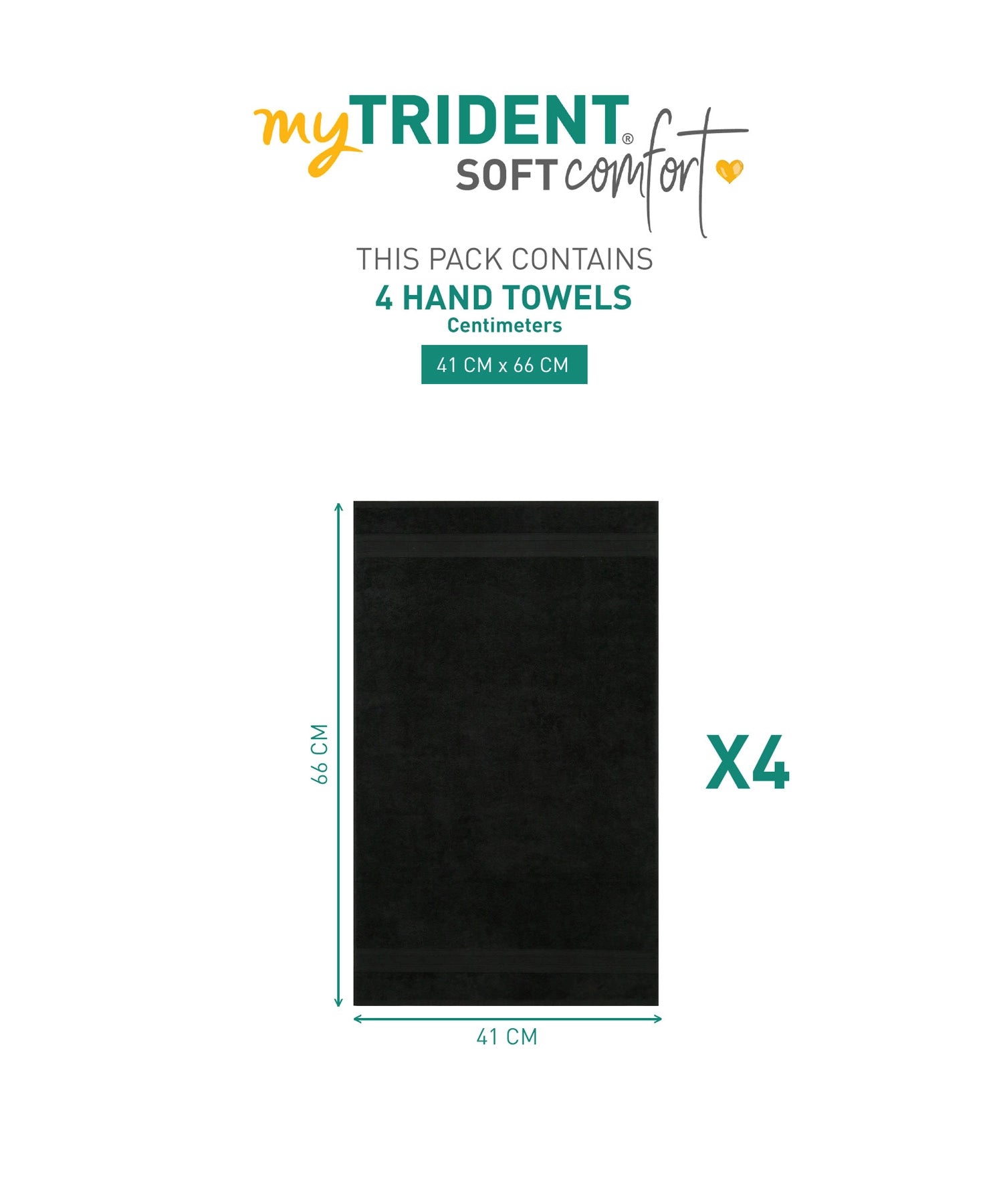 Soft Comfort 4Pc Hand Towel Set, Black|509 GSM Cotton|Air Rich Technology