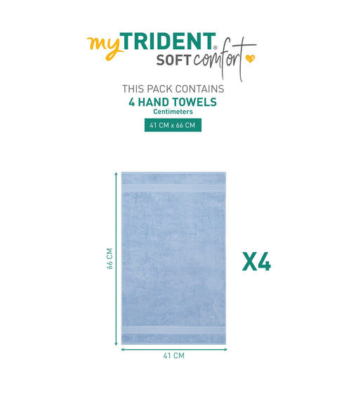 Soft Comfort 4Pc Hand Towel Set, Allure Blue|509 GSM Cotton|Air Rich Technology