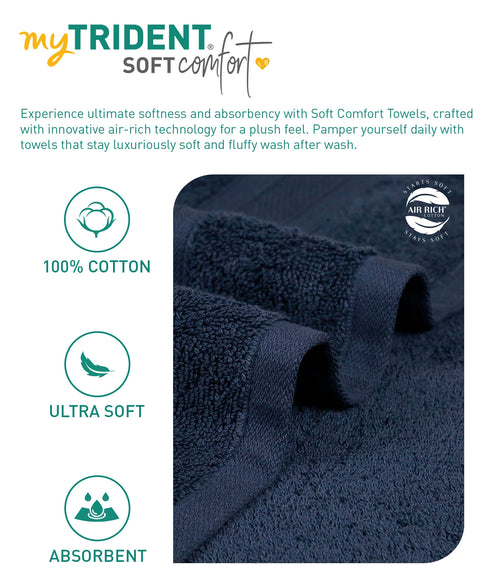 Soft Comfort 4Pc Hand Towel Set,Navy Blue|509 GSM Cotton|Air Rich Technology
