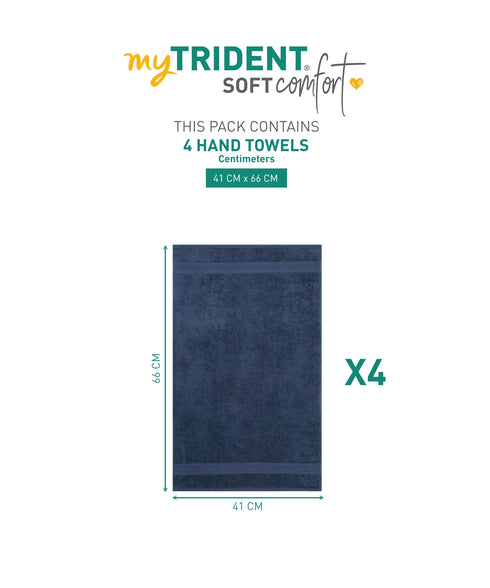Soft Comfort 4Pc Hand Towel Set,Navy Blue|509 GSM Cotton|Air Rich Technology