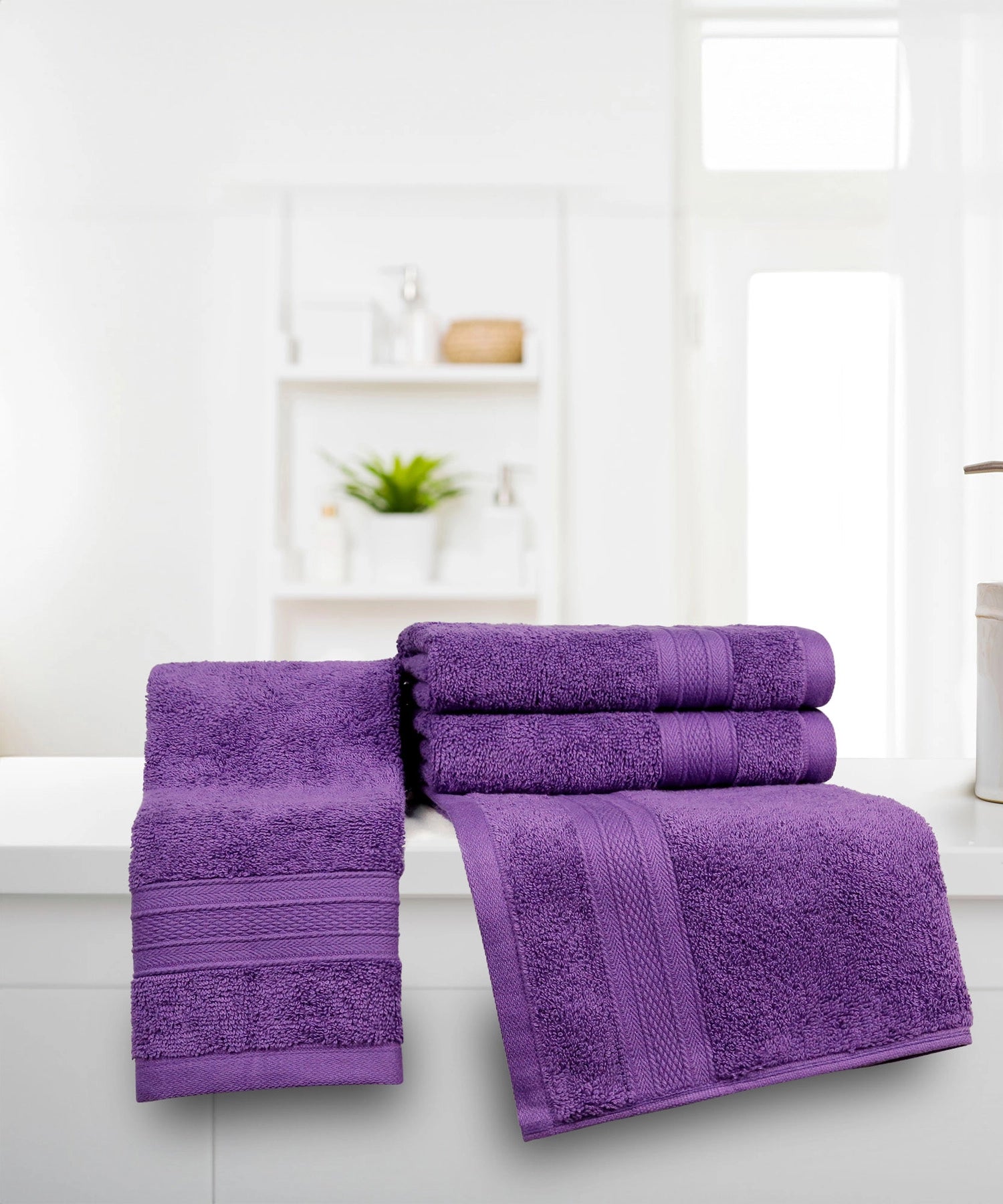 Soft Comfort 4Pc Hand Towel Set,Plum|509 GSM Cotton|Air Rich