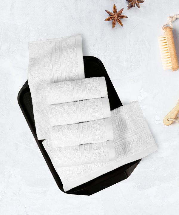 Soft Comfort 6Pc Face Towel Set, White|509 GSM Cotton|Air Rich Technology