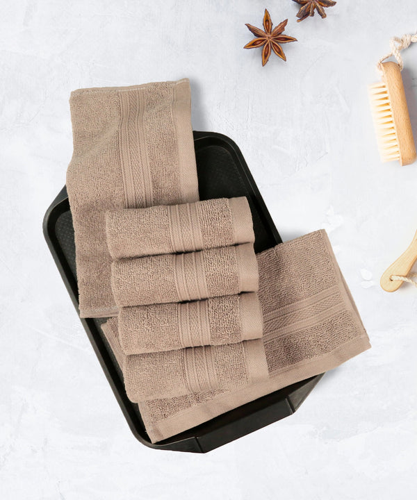 Soft Comfort 6Pc Face Towel Set, Acron,Brown|509 GSM Cotton|Air Rich Technology