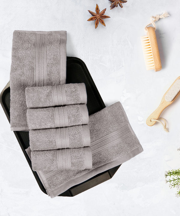Soft Comfort 6Pc Face Towel Set, Charcoal|509 GSM Cotton|Air Rich Technology