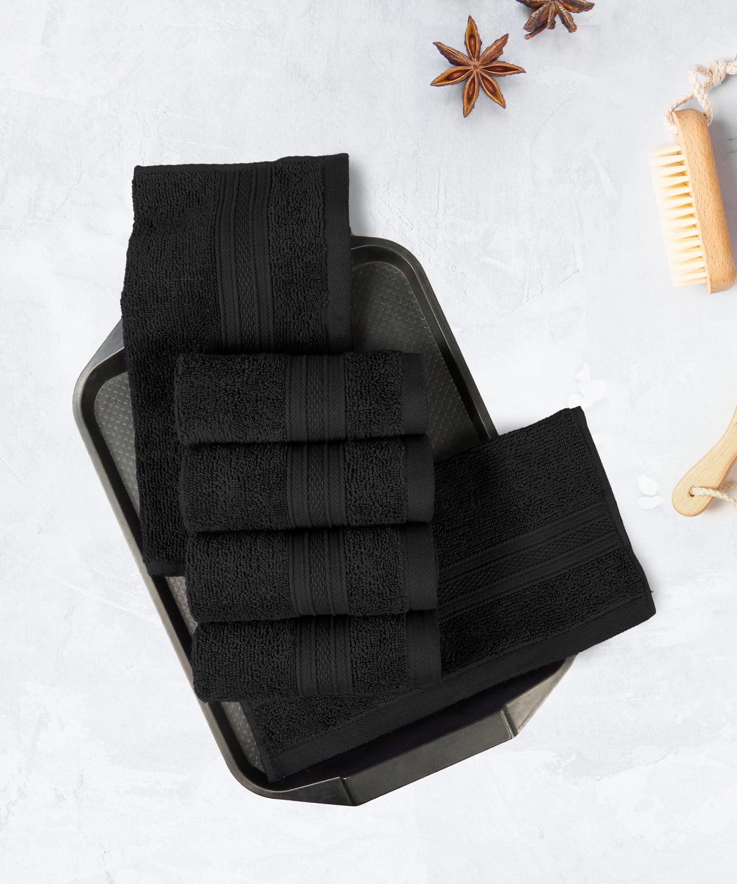 Soft Comfort 6Pc Face Towel Set, Black|509 GSM Cotton|Air Rich Technology