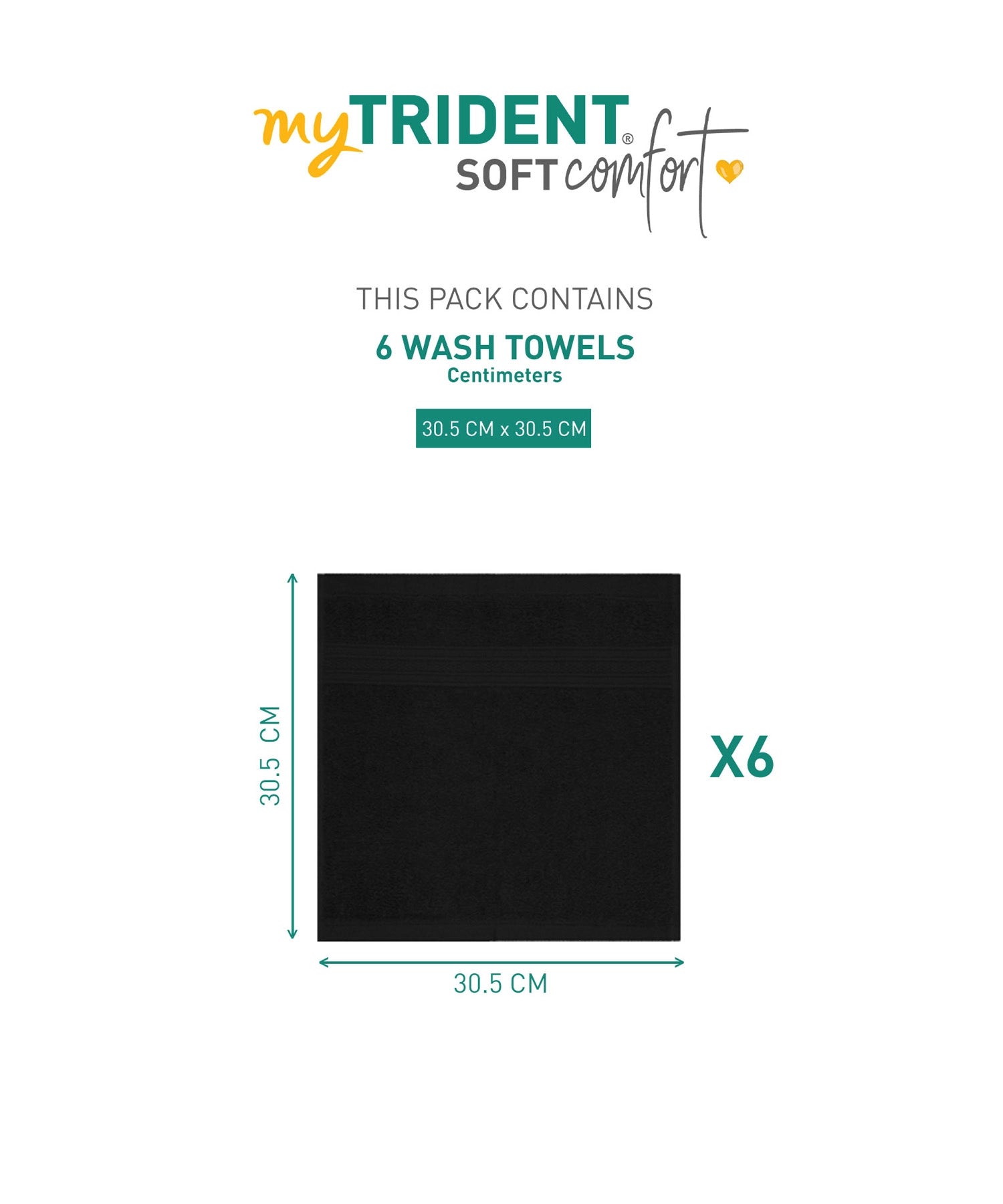 Soft Comfort 6Pc Face Towel Set, Black|509 GSM Cotton|Air Rich Technology