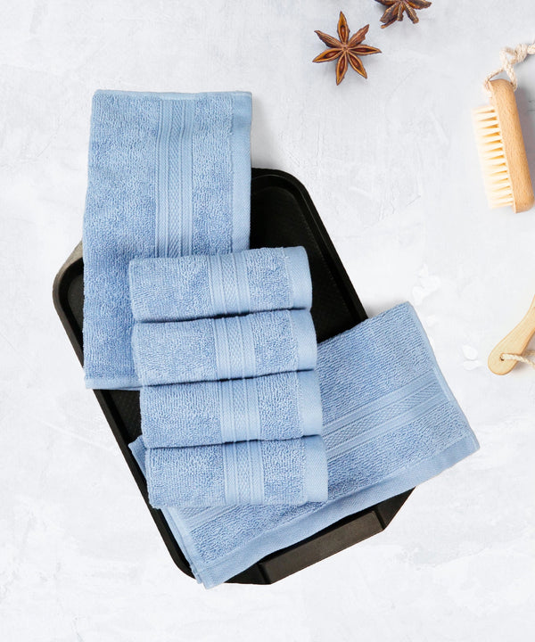 Soft Comfort 6Pc Face Towel Set, Allure, Blue|509 GSM Cotton|Air Rich Technology