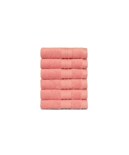 Soft Comfort 6Pc Face Towel Set, Coral Haze|509 GSM Cotton|Air Rich Technology