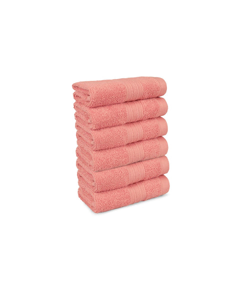 Soft Comfort 6Pc Face Towel Set, Coral Haze|509 GSM Cotton|Air Rich Technology