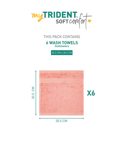 Soft Comfort 6Pc Face Towel Set, Coral Haze|509 GSM Cotton|Air Rich Technology