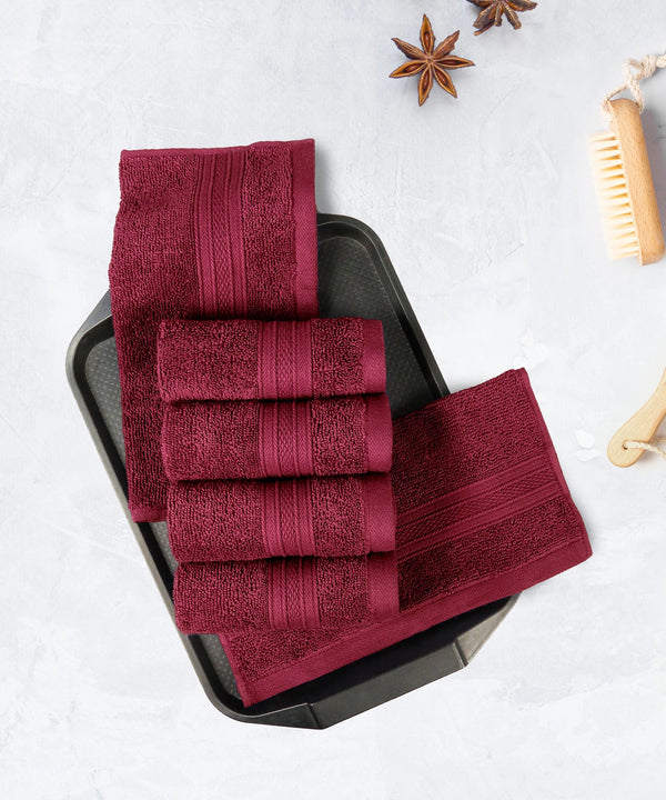 Soft Comfort 6Pc Face Towel Set, Red Wine|509 GSM Cotton|Air Rich Technology