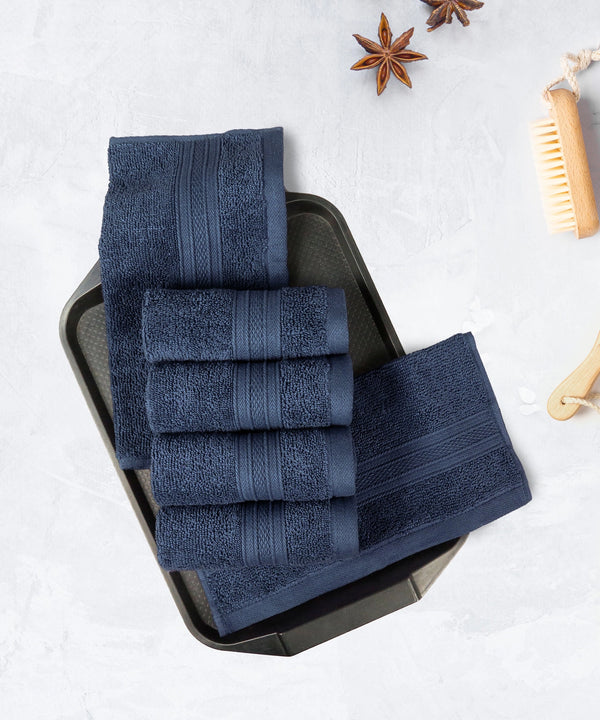 Soft Comfort 6Pc Face Towel Set,Navy|509 GSM Cotton|Air Rich Technology