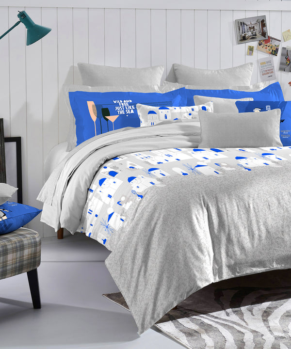 His & Her King Bedsheet Set, Soiree@Sea|144 TC Cotton| 2 Pillow Cover & 2 Cushion Covers