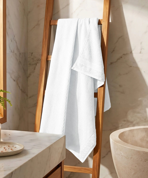 Finesse Fashion Waffle Bath Towel, White|600 GSM Cotton