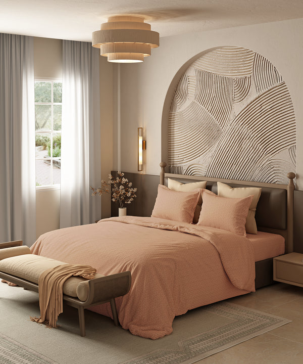 Home Essential Pastel Poetry Geo King Bedsheet, Maison Papaya|144TC Cotton| 2 Pillow Covers