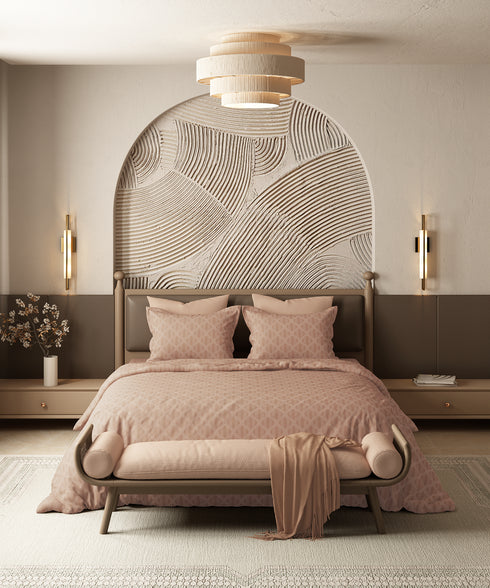 Home Essential Pastel Poetry Geo Bedsheet, Aldo Gingerbread|144TC Cotton| 2 Pillow Covers