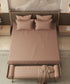 Home Essential Pastel Poetry Geo Bedsheet, Aldo Gingerbread|144TC Cotton| 2 Pillow Covers