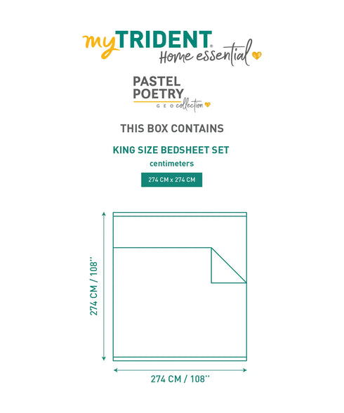 Home Essential Pastel Poetry Geo Bedsheet, Aldo Gingerbread|144TC Cotton| 2 Pillow Covers
