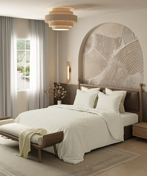 Home Essential Pastel Poetry Geo Bedsheet, Aldo Butter|144TC Cotton| 2 Pillow Covers