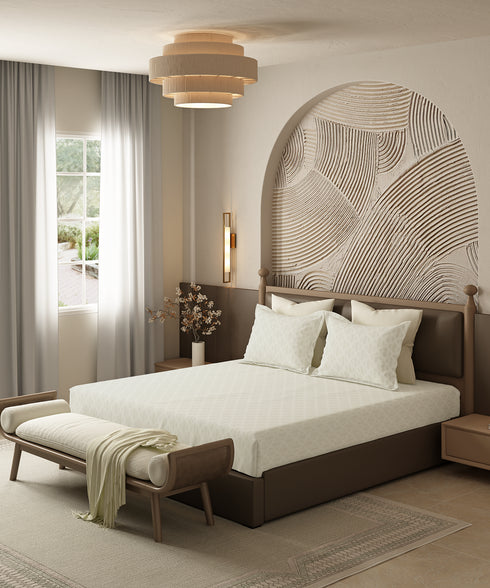 Home Essential Pastel Poetry Geo Bedsheet, Aldo Butter|144TC Cotton| 2 Pillow Covers