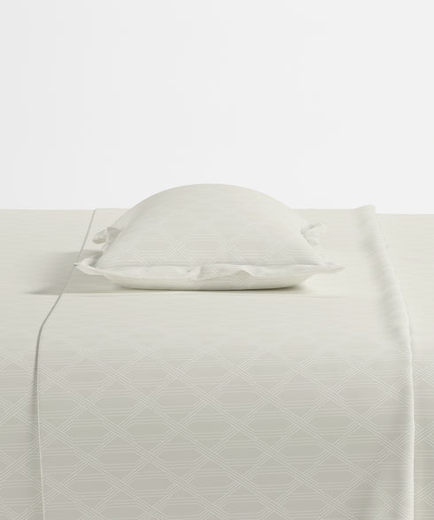 Home Essential Pastel Poetry Geo Bedsheet, Aldo Butter|144TC Cotton| 2 Pillow Covers