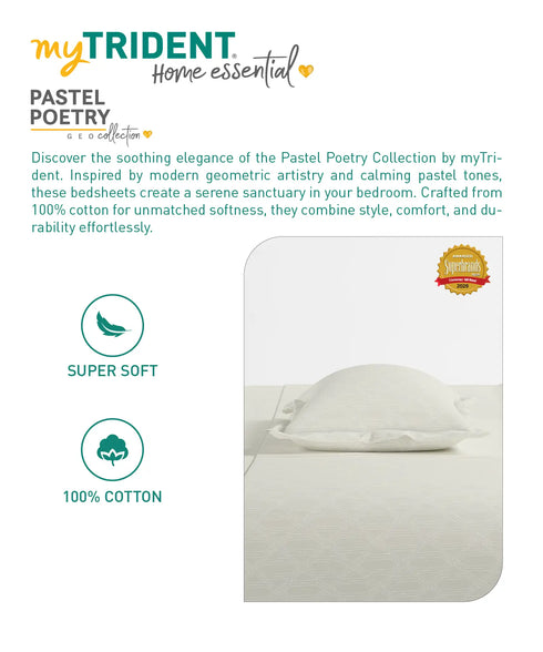 Home Essential Pastel Poetry Geo Bedsheet, Aldo Butter|144TC Cotton| 2 Pillow Covers