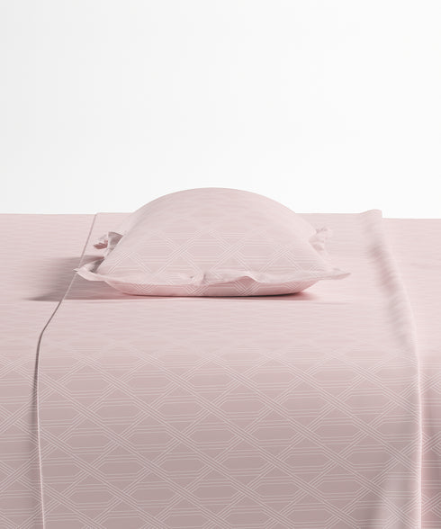 Home Essential Pastel Poetry Geo King Bedsheet, Aldo Blush|144TC Cotton| 2 Pillow Covers